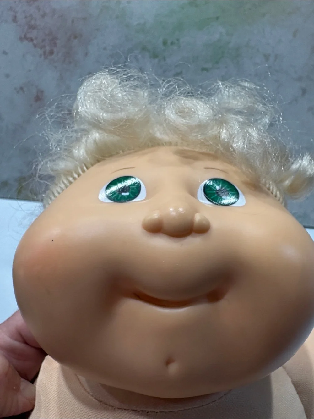 1990s Cabbage Patch cornsilk doll green eyes dimple chin purple lace up shoes